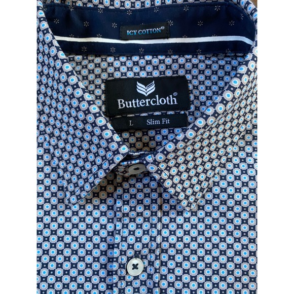 Buttercloth Men's Slim Fit Focal Point In Icy Cotton- Navy Chateau -L -NWOT - Picture 6 of 9